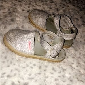 Silver Sparkly Boat Sandals / With Rope Sole